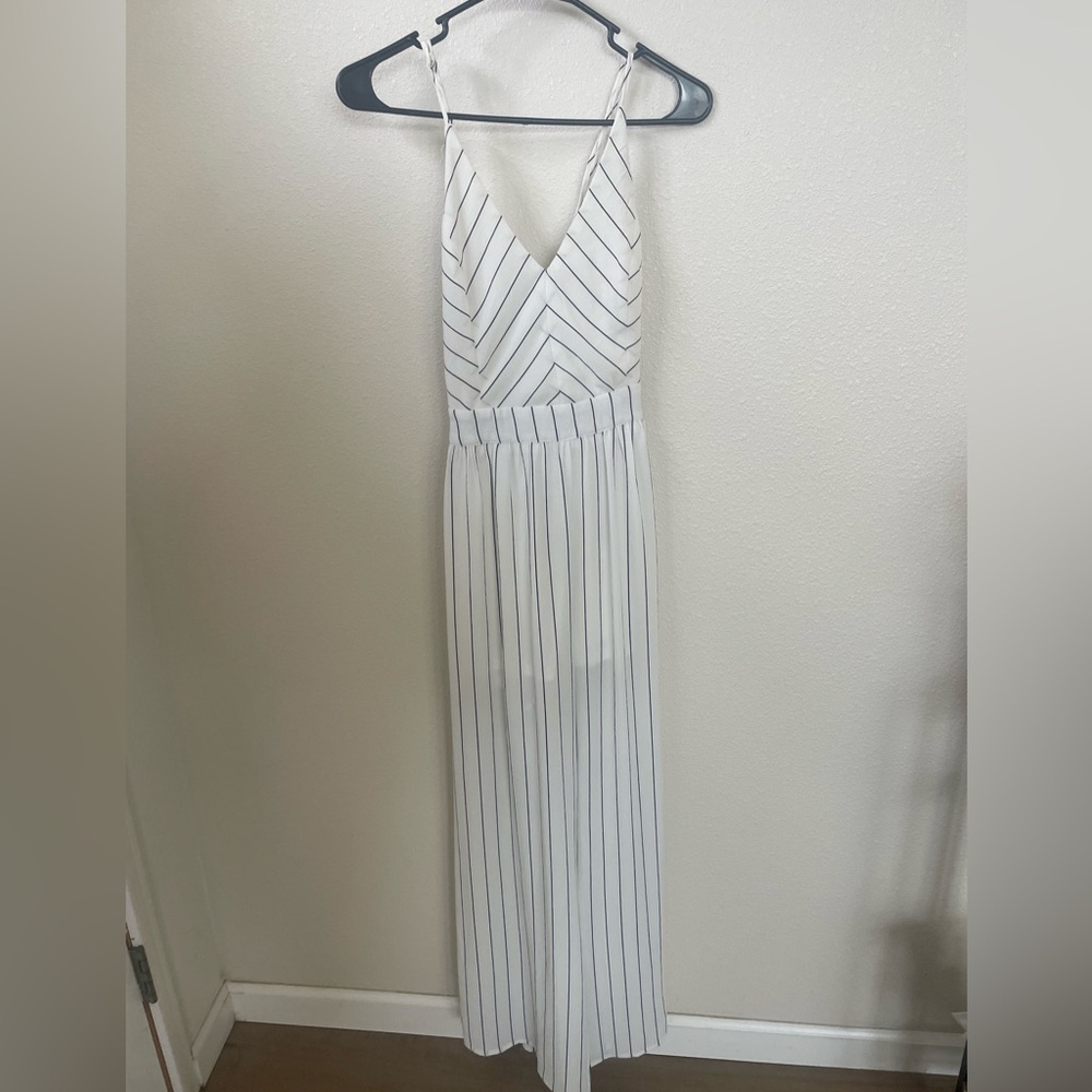 White and Black Striped Jumpsuit